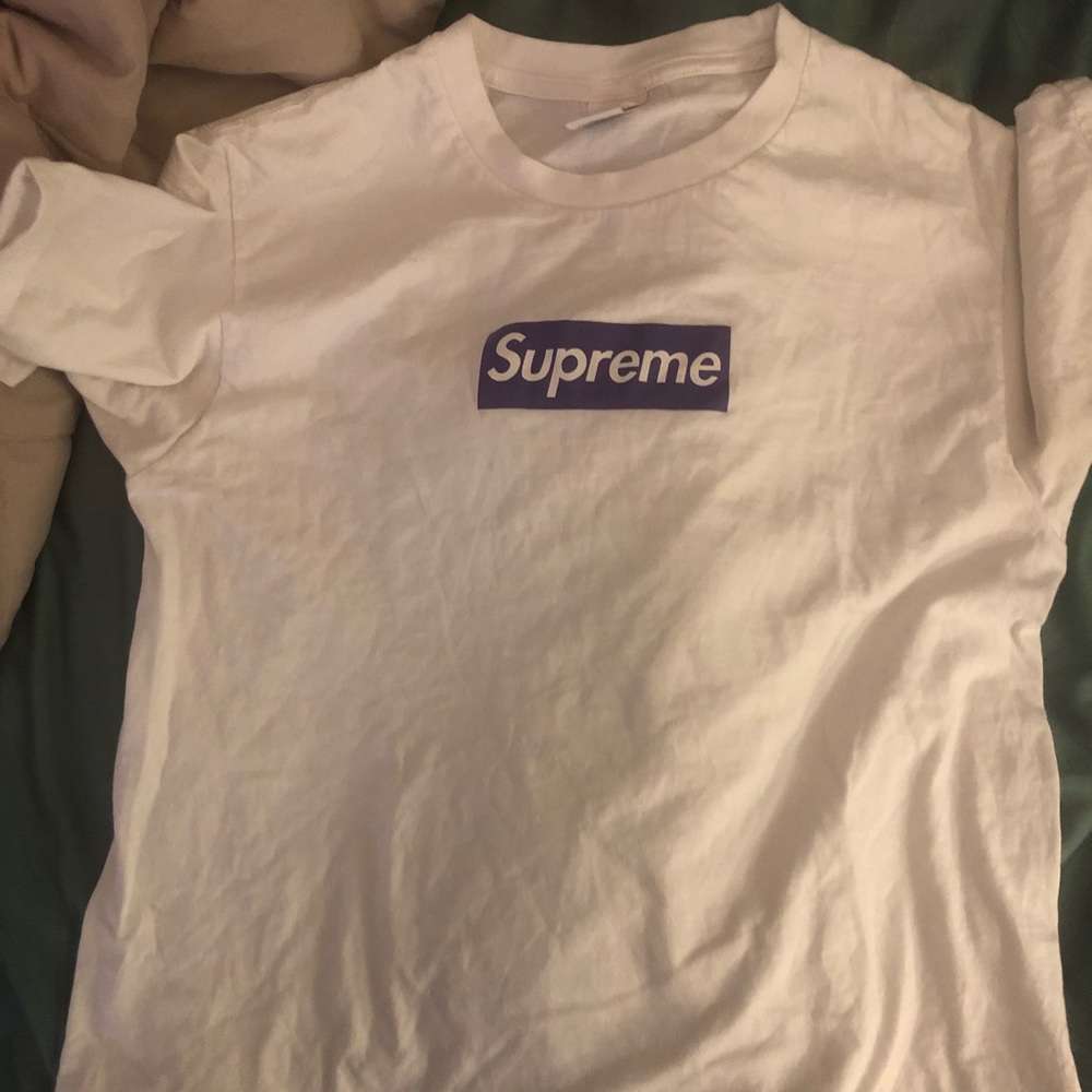 Supreme purple on white box logo tee size L